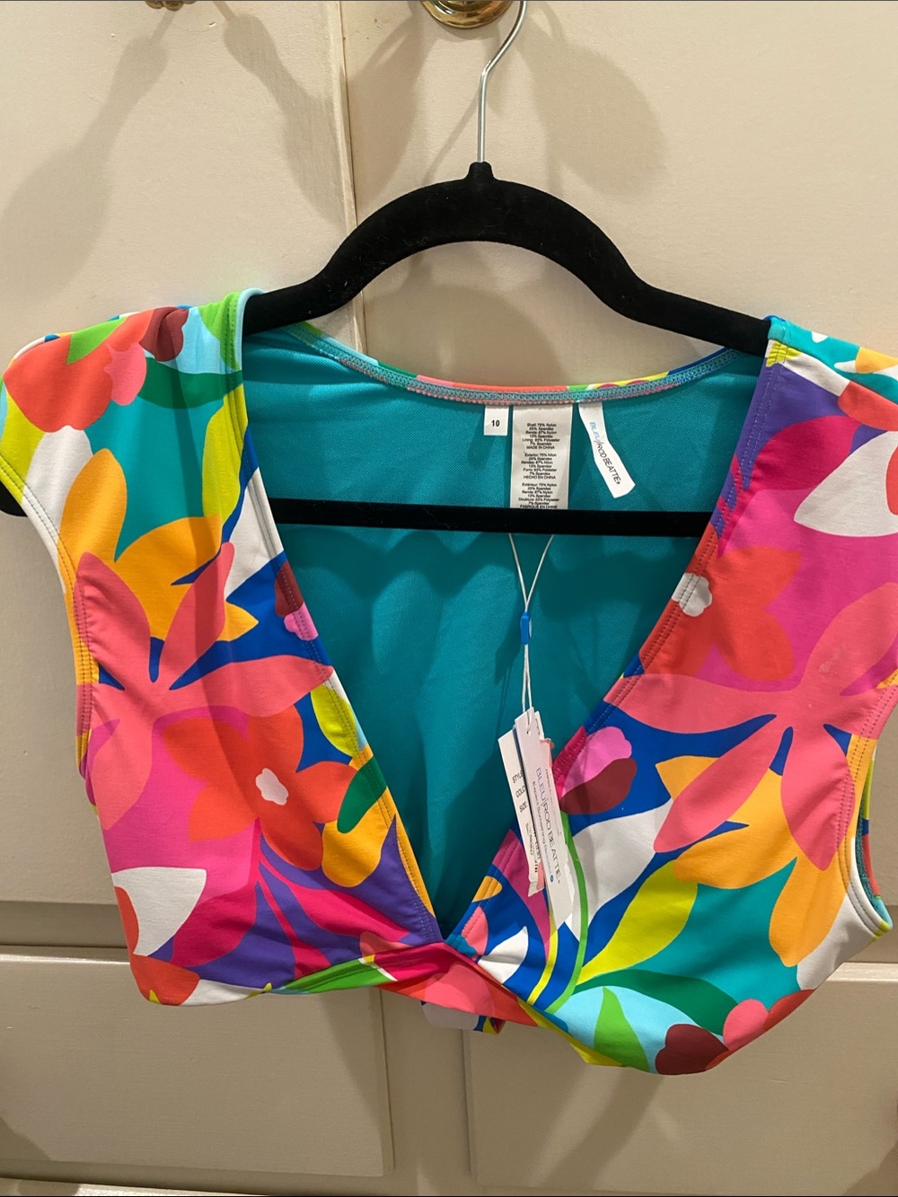 Bleu Rod Beattie Turquoise Floral Twist-Front Camisole